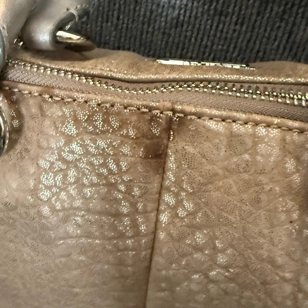 Coach Tan Metallic Madison Satchel with Double Handles and Detachable Strap